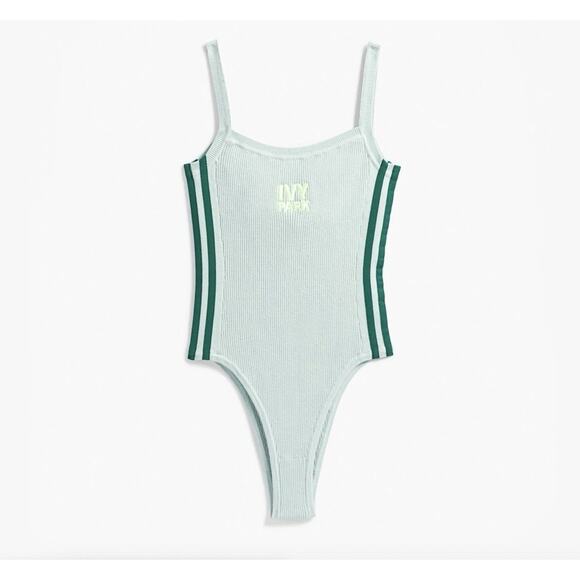 Ivy Park x Adidas Striped Ribbed Knit Mint Green Sleeveless Tank Bodysuit XS - Picture 1 of 14